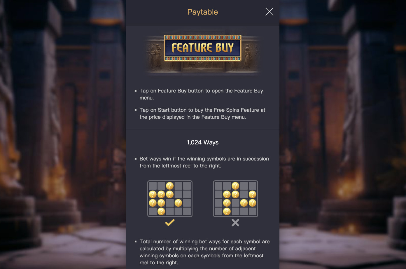Feature Buy в Anubis Wrath — покупка бонуса и система 1024 ways