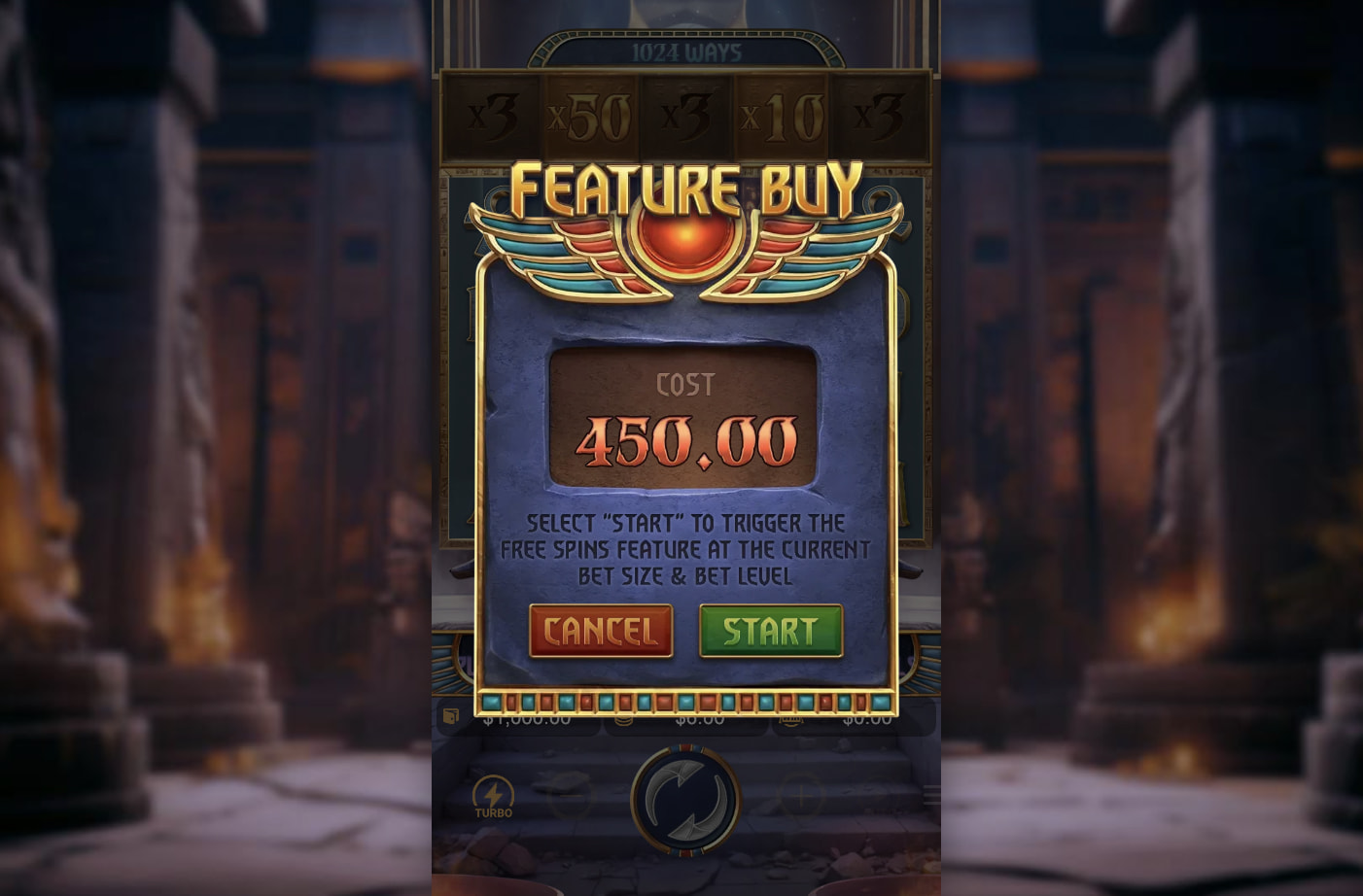 Меню Feature Buy в Anubis Wrath с ценой покупки бонуса